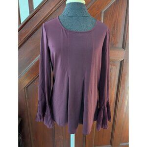 Arianna Papell Womens Burgundy Long Sleeve Blouse With Pleated Bell Cuffs New